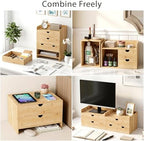 Bamboo Desk Organizer with Drawers, Desktop Storage Box for Office Supplies - Image 6