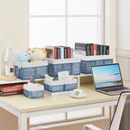 Vagusicc Wicker Storage Basket, 6 Pack Baskets for Organizing, Wicker Baskets with Handle, Rectangular Woven Basket for Storage Shelves, Cube Storage Bins for Closet/Clothes/Dresser, Blue - Image 6