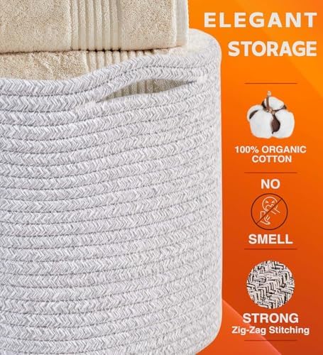 CHAT BLANC Cotton Rope Baskets for Organizing, Shelves, Toys, Storage, Shoe, Bathroom, Laundry, Towel, Nursery, Home Decor, Blanket, Cloth Woven Bins Fabric (Gray7, 15"x10"x9") - Image 3