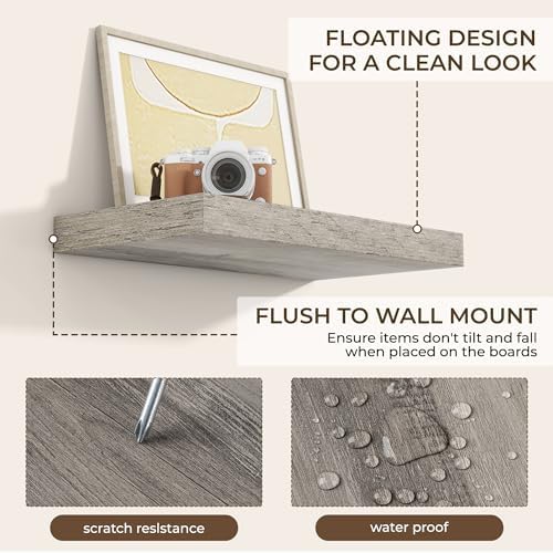 RICHFOCUS Bathroom Floating Shelves for Wall 2Pack|Grey|16" L - Image 6