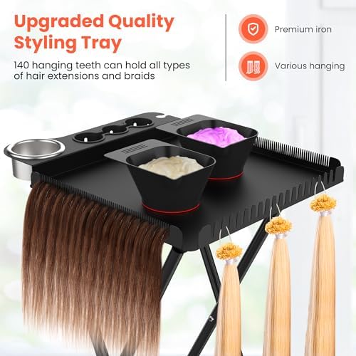TASALON Professional Hair Styling Station Cart, Metal Rolling Hair Stylist Cart with 2 Magnetic Hair Color Bowls, Salon Trolley with Tool Holder and Hair Extension Stand for Hair Salon Stations - Image 3