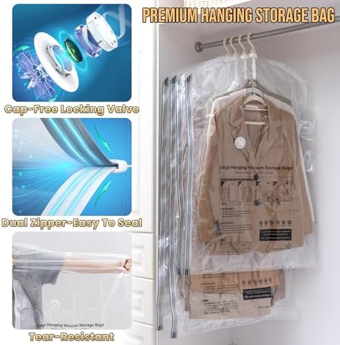 TAILI Hanging Vacuum Storage Bags for Clothes,6 Combo with Pump - Image 6