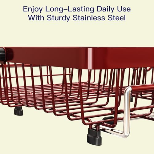 MAJALiS Red Expandable Dish Drying Rack Over Sink with Extra Drying Mat - Image 7