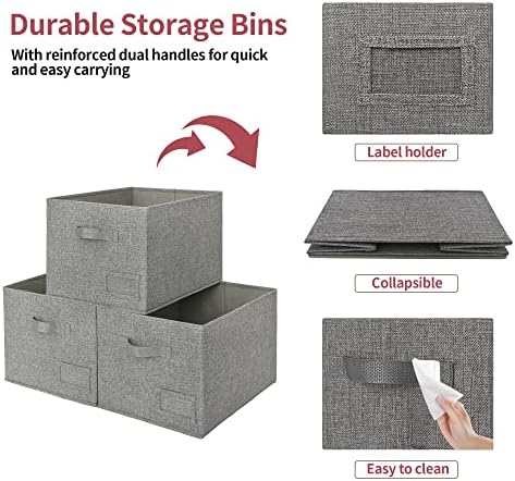 GRANNY SAYS Closet Shelf Baskets with Label, Dark Gray, Extra Large, 3-Pack - Image 4