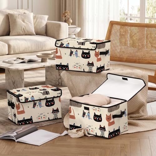 Stackable Storage Bins with Lids,Closet Organizers Fabric Box for Home and Office,Blanket Clothes Organizers,Under Bed Storage Containers 3 Pack - Image 6