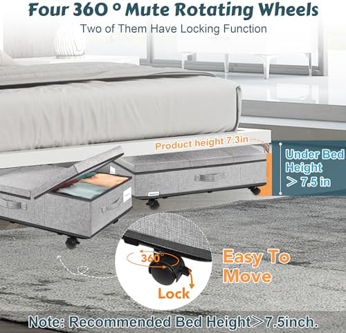 Supowin Under Bed Storage with Wheels, 2Pack Rolling Underbed Storage - Image 5