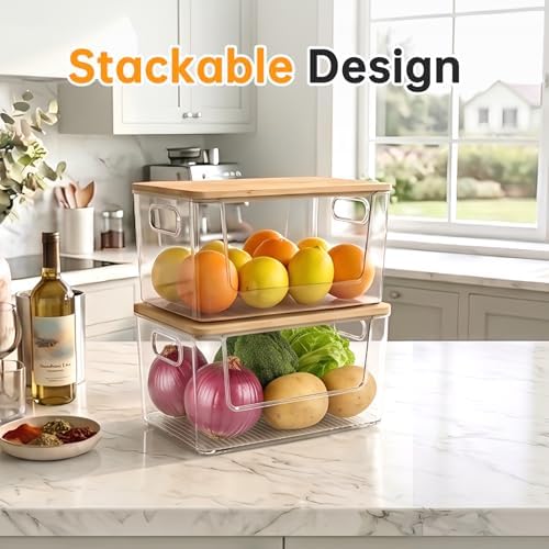 Trash Bag Holder 4 Pack, Stackable Garbage Bag Dispenser with Bamboo Lid, Large Capacity Under Sink Organizer for 13/30/33 Gallon Bags, Clear Storage Bins for Kitchen, Laundry Room, Pantry, Cabinet - Image 4