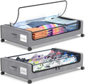 Beborxue Under Bed Storage with Wheels, 2-Pack Under the Bed Storage Containers with Lids, XXL 60L Under Bed Shoe Storage Organizer Bins, Rolling Underbed Storage for Clothes, Shoes, Blankets (Gray) by Beborxue-Life