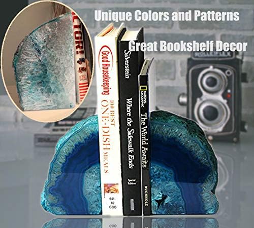 Teal Agate Geode Stone Bookends Heavy Duty Crystal Book Holders Decorative - Image 3