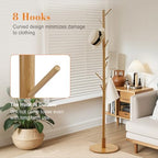 VECELO Coat Rack Freestanding, Entryway Hanger Stand, Umbrella Holder, Hall Tree With Hooks, Floor Standing Tree Stand,Light Wood - Image 6
