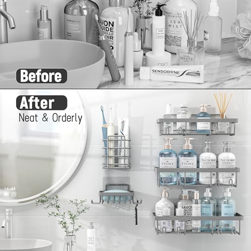 Liuoud 10 Pack Shower Caddy for Inside Shower, Grey Bathroom Storage Decor - Image 7