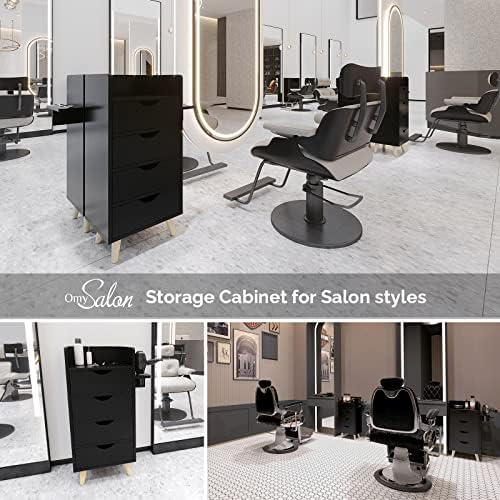 OmySalon 4 -Layer Salon Storage Cabinet,Beauty Barber Salon Styling Station Organizer Equipment,Hair Stylist Station Set with 2 Hair Dryer Holders，4 Drawers and Raised Table Legs, Black - Image 5