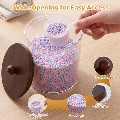 Acrylic Laundry Pod Containers and Dryer Sheet Holder & Glass Laundry Detergent Dispenser with Handle, Labels, and Spoons, for Laundry Room Organization and Storage (5 Pack, Brown) - Image 3