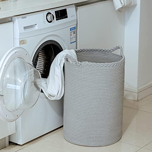 72L Woven Laundry Basket,Tall Wicker Laundry Basket for Blankets,Clothes,Pillows,Toys,Shoes Large Cotton Laundry Hamper for Bedroom Living Room Bathroom - Image 7