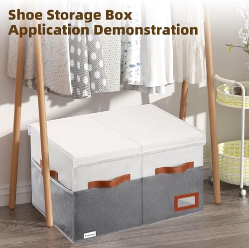 Supowin Large Shoe Organizer for Closet, Foldable Shoe Storage Bin with Lid - Image 6