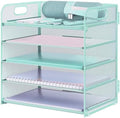 Letter Tray Paper Organizer 5-Tier Desk Organizer File Organizer Paper Holder with Handle, Metal Desktop Document Shelf Tray Office Classroom Organization - Blue by Sinboun