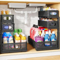 Under Sink Organizer, 3-Tier Thickened Metal Pull out Cabinet Organizer Shelf, Height Adjustable Slide out Storage Drawer Rack for Kitchen Bathroom Pantry Laundry Home Organization, 2-Pack, Black by HERJOY