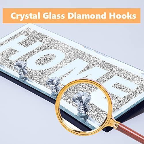 SHYFOY Sparkly Mirrored Key Holder Key Hanger with 4 Clear Crystal Hooks - Image 4