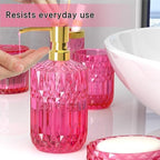 Hot-Pink Glass Bathroom Accessories Set 5 Pcs, Hot-Pink Bathroom Set, Soap Dispenser and Toothbrush Holder Set, Qtip Holder Set, Vintage Bathroom Sink Set, Cute Bathroom Decor - Image 5