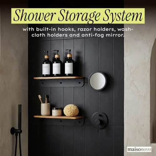 MaisoNovo Wood Shower Caddy with Mirror - Slim Shelf for Bathroom Set of 2 - Image 2