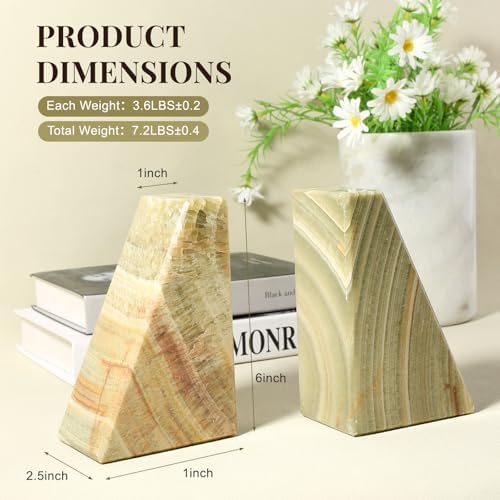 Koville Onyx Bookends, Marble Bookends for Shelves, Natural Stone Book Ends for Heavy Books, Decorative Bookends for Bookshelf Table Home Decor, Heavy Duty bookend for Large Books(Green) - Image 3