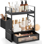 2-Tier Bathroom Counter Organizer with Acrylic Drawer & Basket, Wood Bathroom Countertop Organizer for Bathroom Decor, Rustic Black Bathroom Organizers and Storage, Bathroom Shelf for Office, Kitchen by Unknown