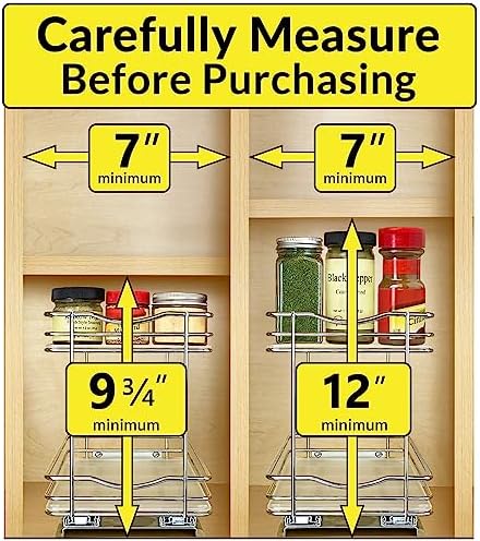 LYNK PROFESSIONAL® Pull Out Spice Organization for Cabinets - 6-3/8 inch Wide – Spice Rack for Inside Cabinets, Slide Out Spice Rack Organizer for cabinet – Pull Out Spice Rack, Sliding 2 Tier Chrome - Image 4