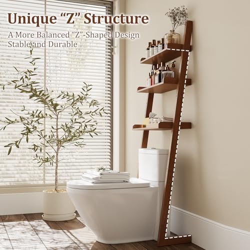 Over The Toilet Storage Shelf Wood, 3-Tier Above Toilet Organizer Rack, Freestanding Above Toilet Shelf for Bathroom, Laundry, Space Saver, Walnut Color. - Image 3