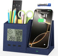 Desk Organizer with Wireless Charger, Digital Clock, Thermometer & Hygrometer - Multi-Functional Pencil Holder, Office Desk Accessories Storage Caddy for Home, Office, Men, Women (Battery Included) by wirelessfuturecharger