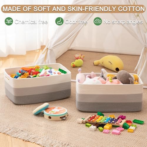 OIASKET Large Storage Basket for Organizing, Woven Rope Basket for Shelves, Closet Organizer Bins for Clothes, Blanket, Toys, Baby Nursery Storage, 17.7" x 13" x 7.87", 2 Packs Gradient Grey - Image 5