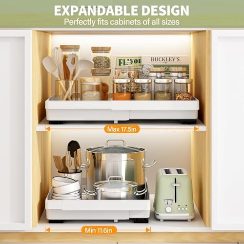 DOMNIU Pull Out Cabinet Organizers Expandable,White,16.9"Depth,2 Pack - Image 2