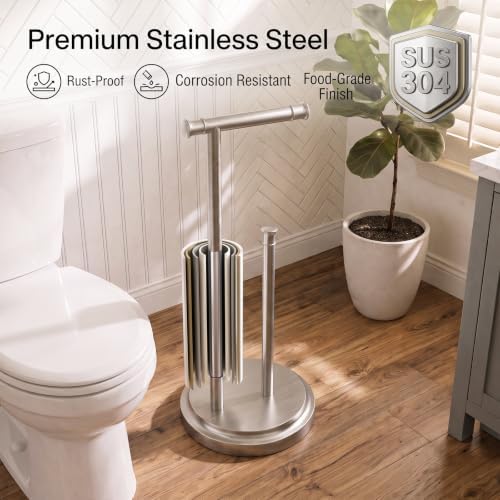 Hoimpro Toilet Paper Holder Stand Bathroom Free Standing Brushed Nickel - Image 5