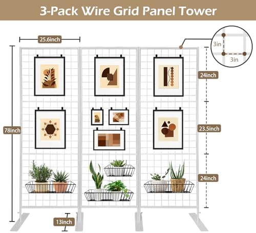 Room Divider Freestanding Gridwall, 3 Panel Folding Display Board Organizer with Base Feet, Privacy Screens Portable Freestanding Display Board Wire for Craft Shows Events Retail - Image 2
