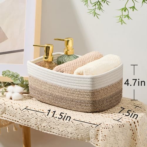 MiniArk Small Storage Baskets for Organizing | Closet Organizer Bins | Shelf Toy Basket | Woven Rope Baskets | Cube Decorative Box | Shallow Basket |11.5x7.5x4.7”| 4 Packs Gradient Brown - Image 3
