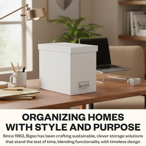 Bigso John Fiberboard Label Frame Desktop File Storage Box - Document Organizer for Important Paperwork - Durable Hanging File Box with Lid & Metal Label Window - 7.36 x 13.38 x 10.51 in - White - 2pk - Image 7