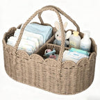 Diaper Caddy Organizer, Paper Rope Storage Baskets Nursery Bin with Removable Divider, Portable Car Organizer for Diapers, Baby Shower Gifts, Newborn Essentials Must Haves (Beige) by Unknown