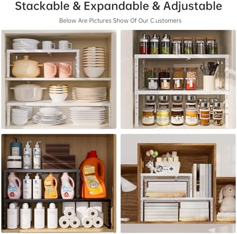 Cabinet Shelf,Expandable Adjustable Stackable Kitchen Organizer,for cabinets, Kitchens, countertops, bathrooms Shelf Organizer(1Pack/White,Large) - Image 6