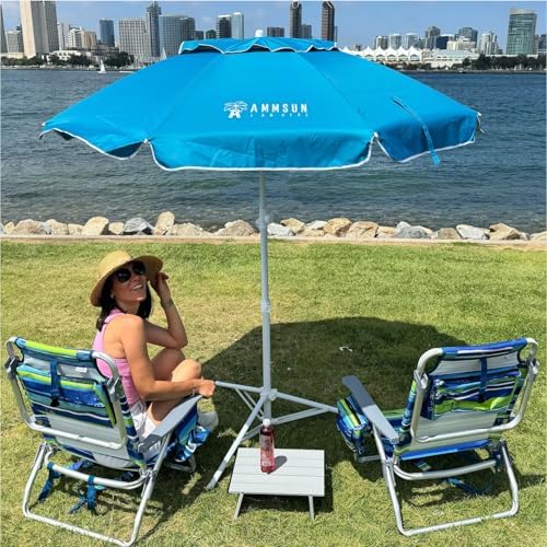 AMMSUN Shade Umbrella, Premium Portable Umbrella with Stand, 6.5ft Lightweight Free Standing Canopy for Sporting Games, Adjustable Instant Sun Protection and Easy to Carry, Light Blue - Image 2