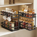 Magheo Pull Out Spice Rack Organizer for Cabinet, 2 Pack Metal Seasoning Organizer Slide Out Spice Storage Shelf No Assembly Vertical Spice Rack Pullout for Kitchen & Bahthroom No Drill(2 Tier,Black) by MAGHEO