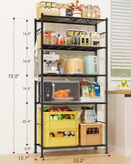 Sakugi 5-Tier Storage Shelves with 6 Hooks, 33.2" x 12.7" x 71.1", Black - Image 3