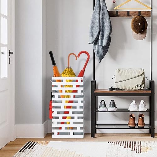Invech 23 Inch Umbrella Holder for Indoor Entryway, White Large Metal Umbrella Stand with Removable Water Tray and Hooks, Umbrella Rack Storage for Home, Office, Hotel - Image 4