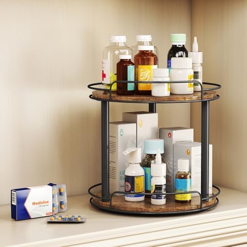 LAMU 12'' Wood Lazy Susan Turntable Organizer for Cabinet, 2 Tier Lazy Susan Spice Rack Organizer for Kitchen, Table Top, Countertop, Pantry, Bathroom - Image 5