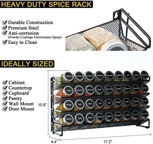 SpaceAid Spice Rack Organizer with 36 Spice Jars, 386 Spice Labels, Chalk Marker and Funnel Set for Cabinet, Countertop, Pantry, Cupboard or Door & Wall Mount - 36 Jars, 17.2" W × 10.8" H, Black - Image 4