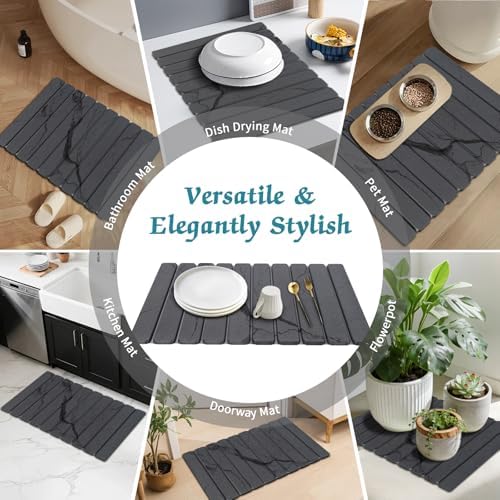 Stone Dish Drying Mat for Kitchen Counter, 24 x 16 Inch(Dark Gray Marble) - Image 7