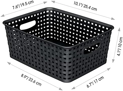 WYT 12-Pack Plastic Small Shelf Storage Weave Baskets for Organizing, Black - Image 2