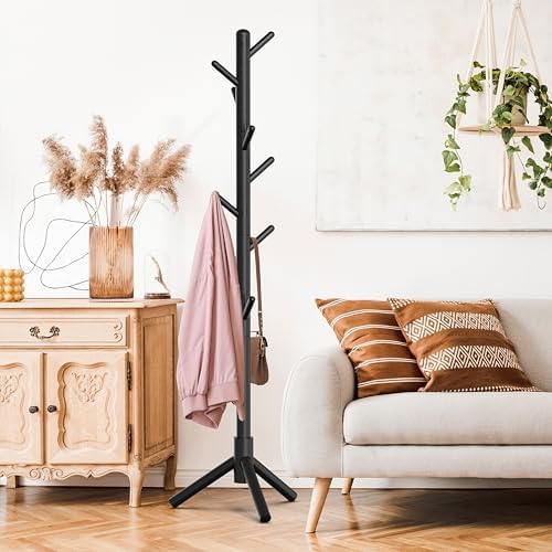 Simple Houseware Wooden Coat Rack Stand, Hall Tree with 9 Hooks, Black - Image 3