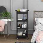 STEEHOOM 4 Tier Rolling Cart with Handle, Utility Cart with Table Top Easy Assembly Bathroom Storage Cart on Wheels for Office, Living Room, Kitchen, Craft Room, Black - Image 6