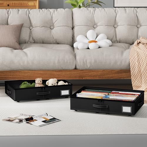 EE-RoomWorld Underbed Storage With Wheels, No Assembly Required - 5.5 Inch Height Black Underbed Bins, Low Profile Rolling Shoe Storage Containers for Dorm - Image 5