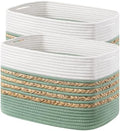 UBBCARE 2 Pack Baskets for Organizing, Woven Storage Baskets for Toys and Towel, Rectangle Cotton Rope Basket with Handles, 14''L x 8''W x9''H, Green by UBBCARE