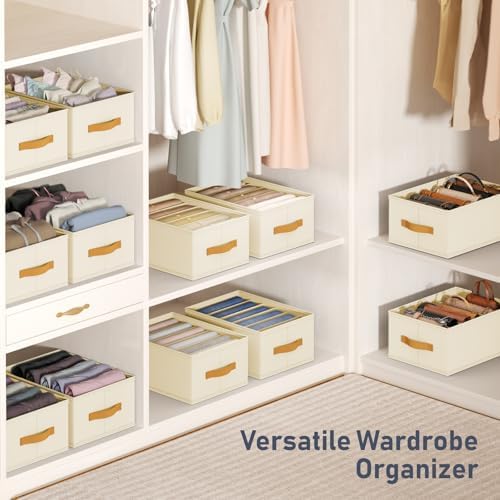 DIMJ Wardrobe Clothes Organizer - Foldable Closet Drawer Organizer Dividers for Jeans, Pants, Sweater, T Shirt, Storage Bins with Handles for Shelf - Image 6
